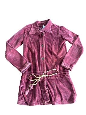 Velvet Button-Front Drawstring Jacket - Dusty Rose size small